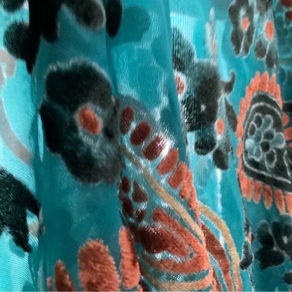 Velvet Burnout Boho Blouse Teal Paisley Tunic Festival Top S - Picture 16 of 16